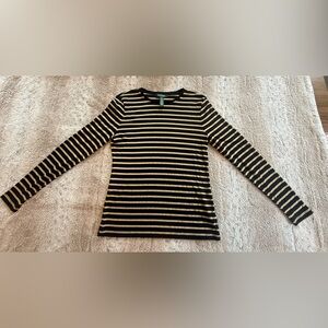 Ralph Lauren Black and Metallica Gold Striped Shirt Petite PL